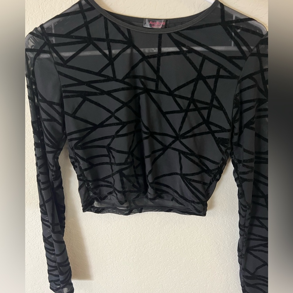 Mesh see-through long sleeve crop top